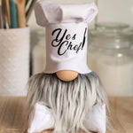 Load image into Gallery viewer, Kitchen gnome other wise know as Chef Gnocchi, a handmade kitchen guardian gnome with a long gray beard and Yes Chef! hat, brings gourmet home decor charm to your space.
