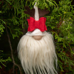 Load image into Gallery viewer, Velvet Christmas ornament gnome with antlers and bow
