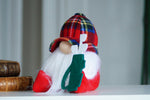 Load image into Gallery viewer, Plush gnome with a colorful hat and green tool on a neutral background
