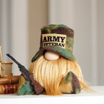 Load image into Gallery viewer, Gnome wearing an 'Army Veteran' hat with books in the background
