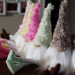Load image into Gallery viewer, Row of colorful gnome figurines on a wooden surface with blurred background
