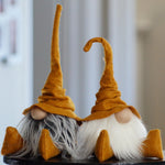 Load image into Gallery viewer, Handmade fall wizard gnome with gold  bendable hat for whimsical fall tiered tray decor or Halloween decor and great gift for Scandinavian gnome lovers
