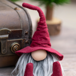 Load image into Gallery viewer, Handmade fall wizard gnome with Ruby bendable hat for whimsical fall tiered tray decor or Halloween decor and great gift for Scandinavian gnome lovers
