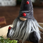 Load image into Gallery viewer, Gnome figurine with gray beard and red ladybug accents on a blurred background
