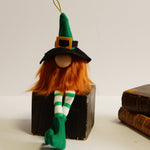 Load image into Gallery viewer, A colourful witch ornaments with green hats, black outfits, and orange beards, designed for Halloween decoration.
