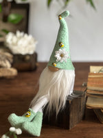 Load image into Gallery viewer, Decorative gnome with green hat and white beard on a wooden surface
