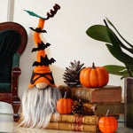 Load image into Gallery viewer, Orange Pumpkin halloween gnome with super hero mask and bats along the hat

