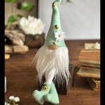 Load image into Gallery viewer, Decorative gnome with green hat and white beard on a wooden surface
