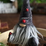 Load image into Gallery viewer, Gnome with a gray hat and red ladybug buttons on a blurred background
