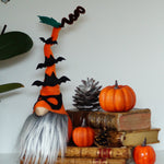Load image into Gallery viewer, Pumpkin Super hero gnome with bats along the hat

