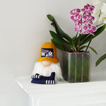 Load image into Gallery viewer, Gnome figurine with a yellow hat and striped scarf next to a potted orchid on a white surface.
