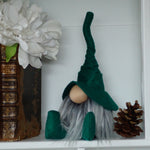 Load image into Gallery viewer, Handmade fall wizard gnome with green bendable hat for whimsical fall tiered tray decor or Halloween decor and great gift for Scandinavian gnome lovers
